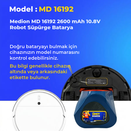 Medion MD 16192 2600 mAh 10.8V Robot Süpürge Batarya