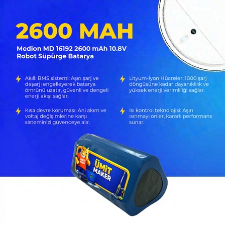 Medion MD 16192 2600 mAh 10.8V Robot Süpürge Batarya