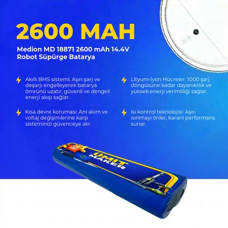 Medion MD 18871 2600 mAh 14.4V Robot Süpürge Batarya