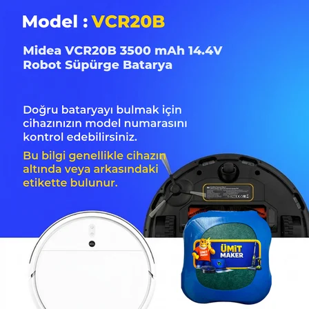 Midea VCR20B 3500 mAh 14.4V Robot Süpürge Batarya