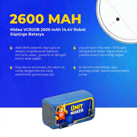 Midea VCR20B 2600 mAh 14.4V Robot Süpürge Batarya