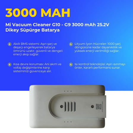 Mi Vacuum Cleaner G10 - G9 3000 mAh 25.2V Dikey Süpürge Batarya