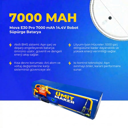 Mova E30 Pro 7000 mAh 14.4V Robot Süpürge Batarya