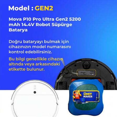 Mova P10 Pro Ultra Gen2 5200 mAh 14.4V Robot Süpürge Batarya