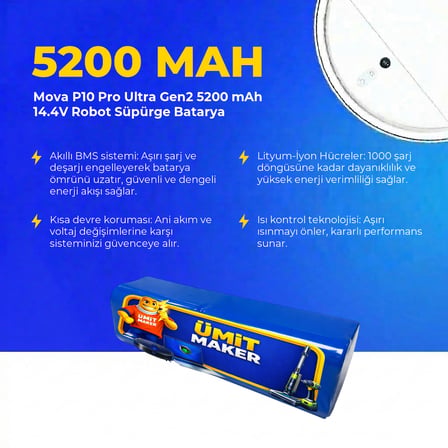 Mova P10 Pro Ultra Gen2 5200 mAh 14.4V Robot Süpürge Batarya