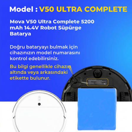 Mova V50 Ultra Complete 5200 mAh 14.4V Robot Süpürge Batarya