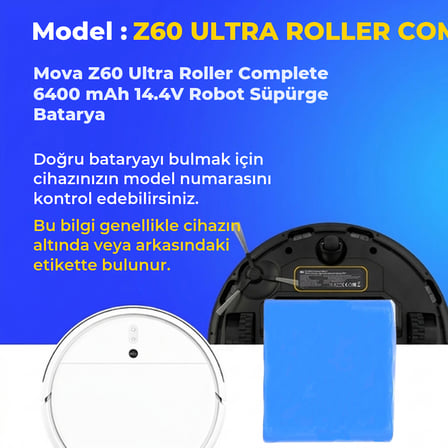Mova Z60 Ultra Roller Complete 6400 mAh 14.4V Robot Süpürge Batarya