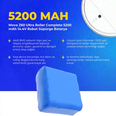 Mova Z60 Ultra Roller Complete 5200 mAh 14.4V Robot Süpürge Batarya