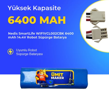 Nedis SmartLife WIFIVCL002CBK 6400 mAh 14.4V Robot Süpürge Batarya