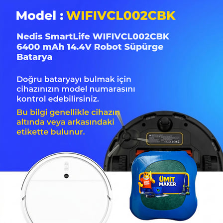 Nedis SmartLife WIFIVCL002CBK 6400 mAh 14.4V Robot Süpürge Batarya