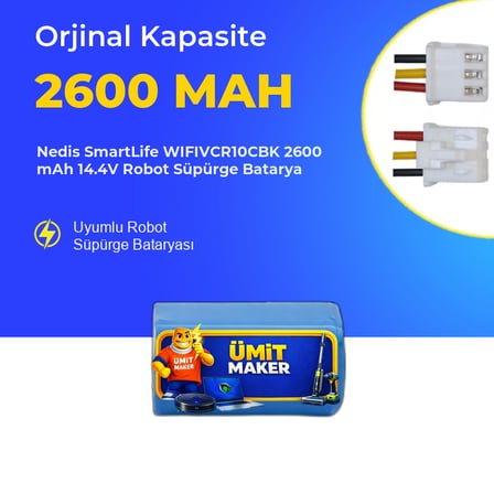 Nedis SmartLife WIFIVCR10CBK 2600 mAh 14.4V Robot Süpürge Batarya