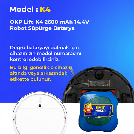 OKP Life K4 2600 mAh 14.4V Robot Süpürge Batarya