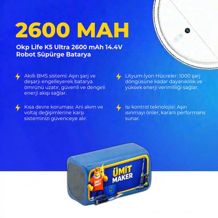 Okp Life K5 Ultra 2600 mAh 14.4V Robot Süpürge Batarya