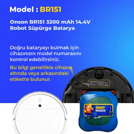 Onson BR151 3200 mAh 14.4V Robot Süpürge Batarya