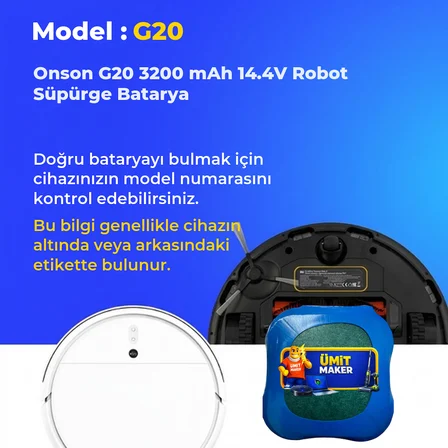 Onson G20 3200 mAh 14.4V Robot Süpürge Batarya