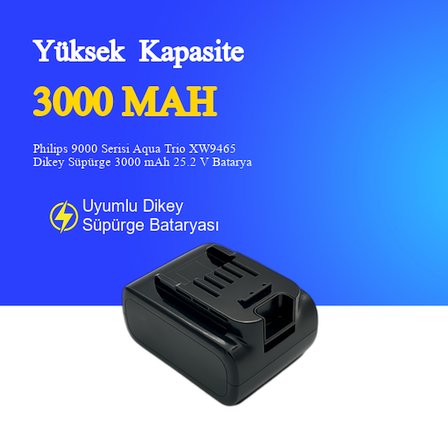 Philips 9000 Serisi Aqua Trio XW9465 Dikey Süpürge 3000 mAh 25.2 V Batarya