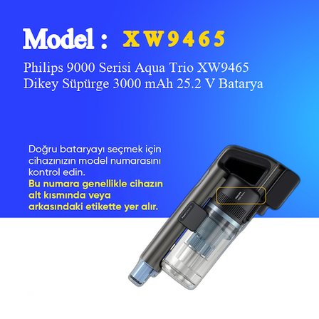 Philips 9000 Serisi Aqua Trio XW9465 Dikey Süpürge 3000 mAh 25.2 V Batarya