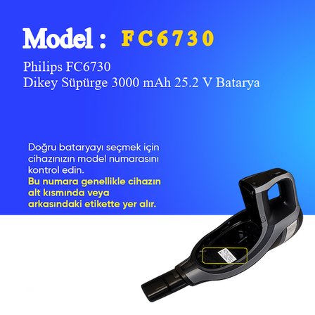 Philips FC6730 Dikey Süpürge 3000 mAh 25,2V Batarya