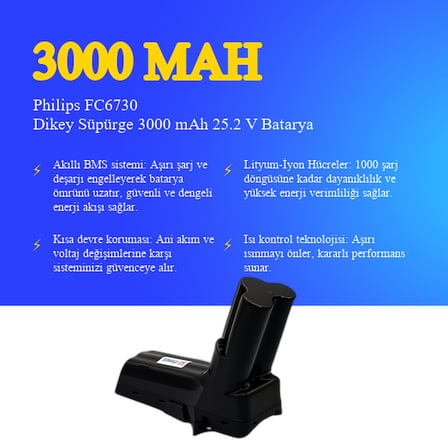 Philips FC6730 Dikey Süpürge 3000 mAh 25,2V Batarya
