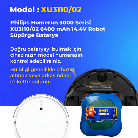 Philips Homerun 3000 Serisi XU3110/02 6400 mAh 14.4V Robot Süpürge Batarya