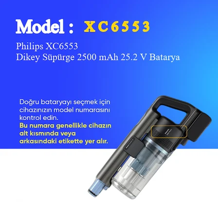 Philips XC6553 Dikey Süpürge 2500 mAh 25.2V Batarya