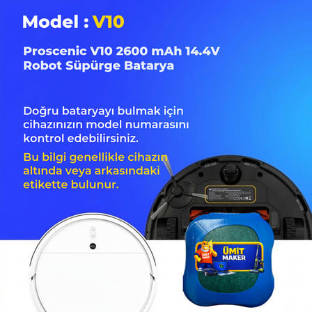 Proscenic V10 2600 mAh 14.4V Robot Süpürge Batarya