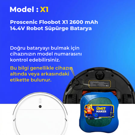 Proscenic Floobot X1 2600 mAh 14.4V Robot Süpürge Batarya