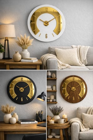 UMBRA Premium Pleksi Detaylı Ahşap Duvar Saati 40 cm. Beyaz Gold