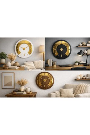 UMBRA Premium Pleksi Detaylı Ahşap Duvar Saati 40 cm. Ceviz Gold