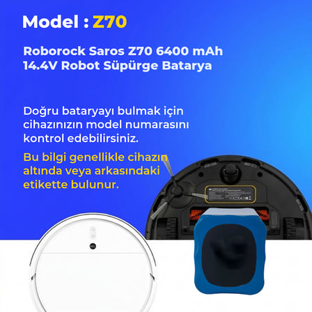 Roborock Saros Z70 6400 mAh 14.4V Robot Süpürge Batarya