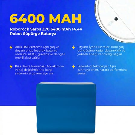 Roborock Saros Z70 6400 mAh 14.4V Robot Süpürge Batarya
