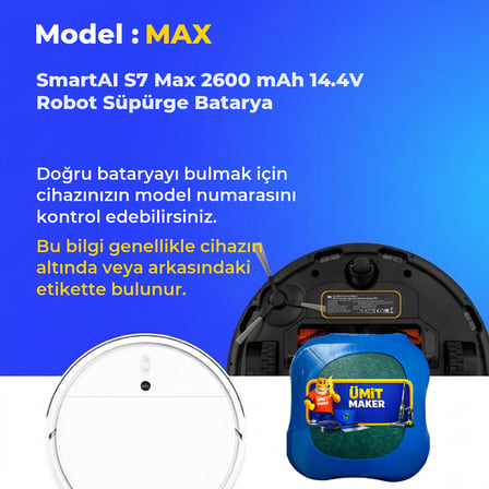 SmartAI S7 Max 2600 mAh 14.4V Robot Süpürge Batarya