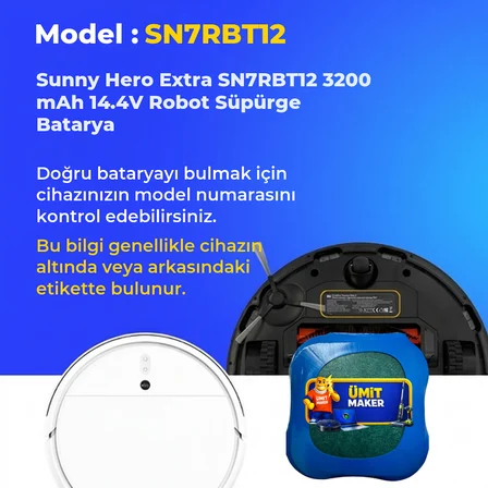 Sunny Hero Extra SN7RBT12 3200 mAh 14.4V Robot Süpürge Batarya