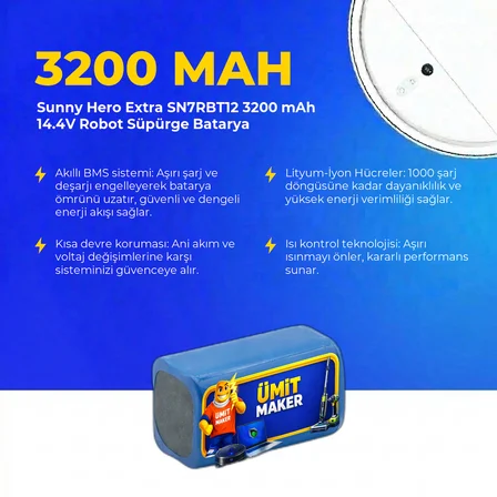Sunny Hero Extra SN7RBT12 3200 mAh 14.4V Robot Süpürge Batarya