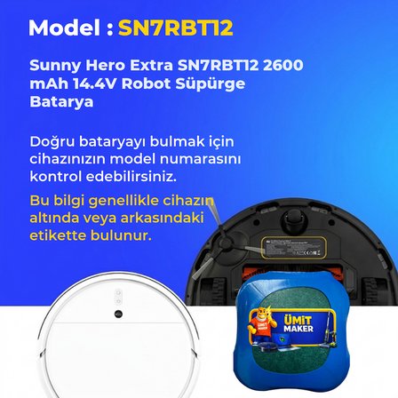 Sunny Hero Extra SN7RBT12 2600 mAh 14.4V Robot Süpürge Batarya