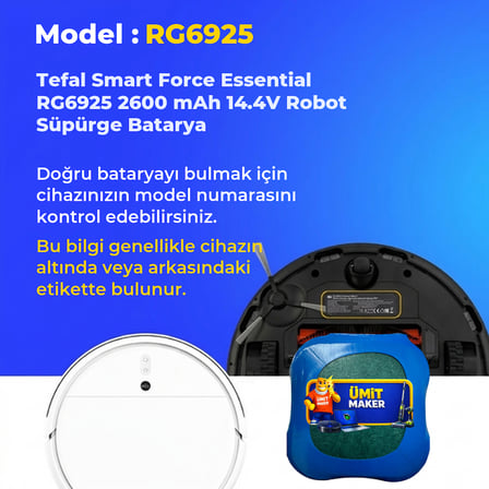 Tefal Smart Force Essential RG6925 2600 mAh 14.4V Robot Süpürge Batarya