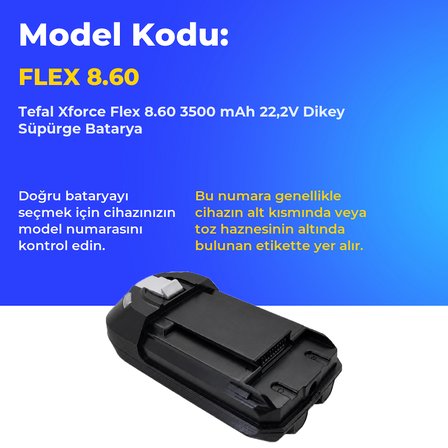 Tefal Xforce Flex 8.60 3500 mAh 22,2V Dikey Süpürge Batarya