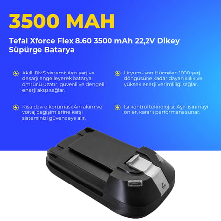 Tefal Xforce Flex 8.60 3500 mAh 22,2V Dikey Süpürge Batarya