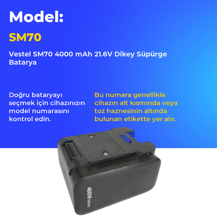 Vestel SM70 4000 mAh 21.6V Dikey Süpürge Batarya