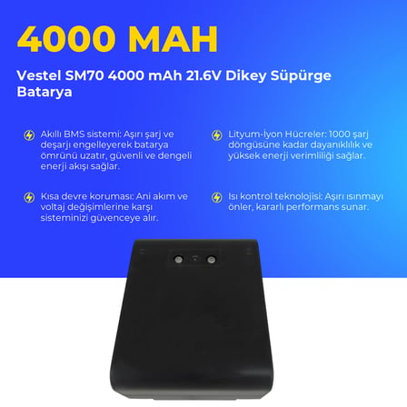 Vestel SM70 4000 mAh 21.6V Dikey Süpürge Batarya