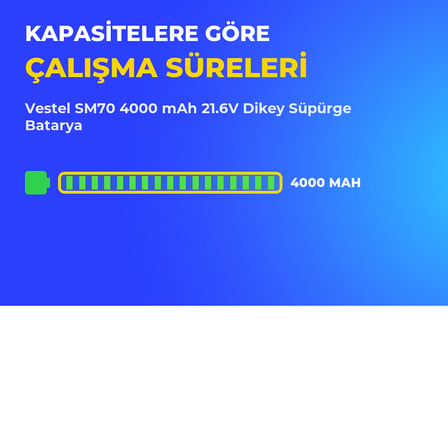 Vestel SM70 4000 mAh 21.6V Dikey Süpürge Batarya