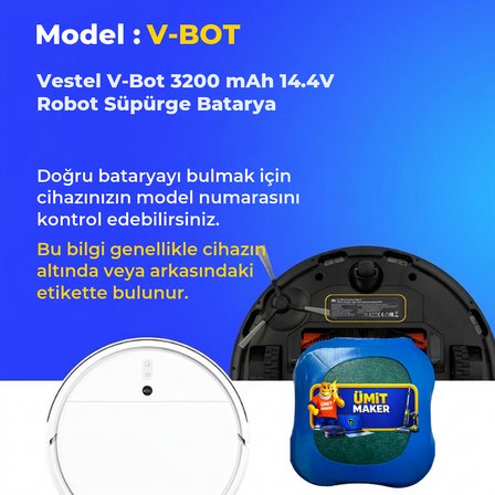 Vestel V-Bot 3200 mAh 14.4V Robot Süpürge Batarya