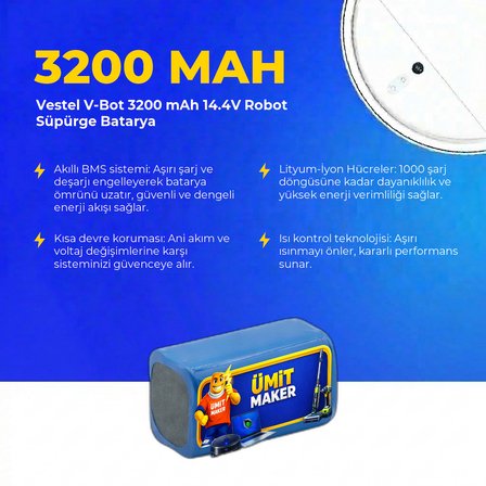 Vestel V-Bot 3200 mAh 14.4V Robot Süpürge Batarya