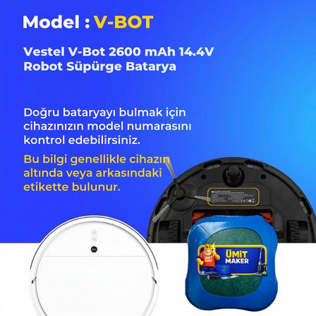 Vestel V-Bot 2600 mAh 14.4V Robot Süpürge Batarya