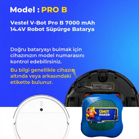 Vestel V-Bot Pro B 7000 mAh 14.4V Robot Süpürge Batarya
