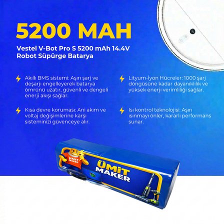 Vestel V-Bot Pro S 5200 mAh 14.4V Robot Süpürge Batarya