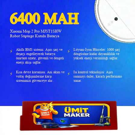 Xiaomi Mop 2 Pro MJST1SHW Robot Süpürge 6400 Mah 14.4 V Kutulu Batarya – Orjinal Uyumlu Uzun Ömürlü, Yüksek Performans Pil