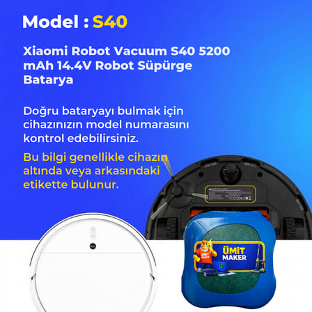 Xiaomi Robot Vacuum S40 5200 mAh 14.4V Robot Süpürge Batarya