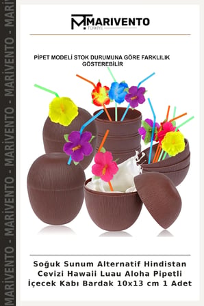 Soğuk Sunum Alternatif Hindistan Cevizi Hawaii Luau Aloha Pipetli İçecek Kabı Bardak 10x13 cm 1 Adet