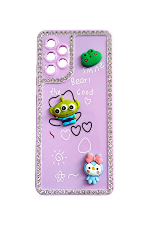 Samsung A32 Emoji Kabartmalı Taşlı Çerçeveli Koruyucu Kılıf